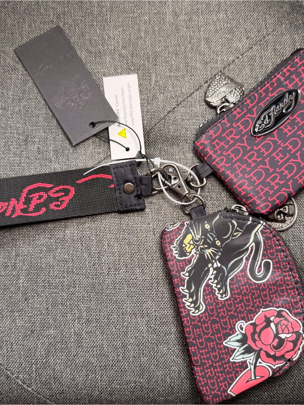 Ed Hardy Black & Red Panther Rose Lanyard Cardholder Key Set
